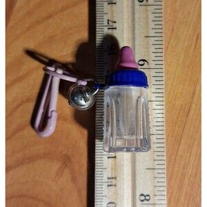 Vintage 1980s Plastic Necklace Bell Charm Baby Bottle